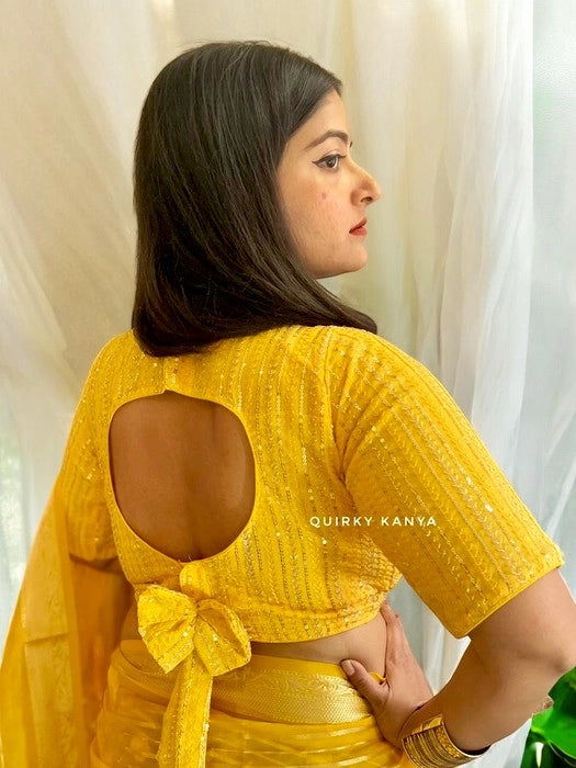 Veena Sequins Glass Sleeves Blouse - Yellow