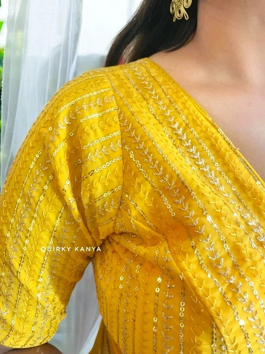 Veena Sequins Glass Sleeves Blouse - Yellow