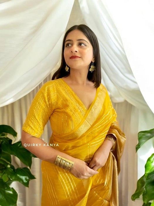 Veena Sequins Glass Sleeves Blouse - Yellow