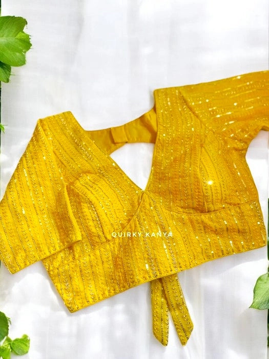 Veena Sequins Glass Sleeves Blouse - Yellow