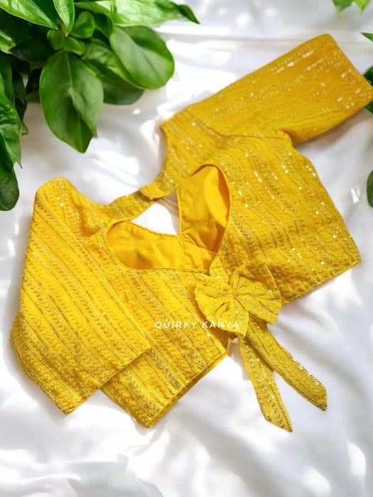 Veena Sequins Glass Sleeves Blouse - Yellow