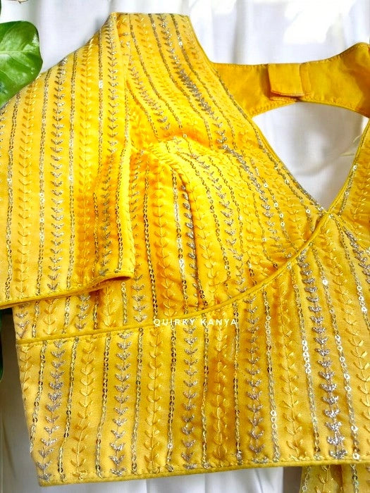 Veena Sequins Glass Sleeves Blouse - Yellow