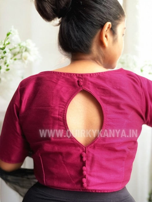 Viva Magenta Glass Sleeves Cotton Silk Blouse - Magenta
