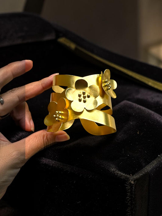 Triple Flower Cuff Brass Bracelet