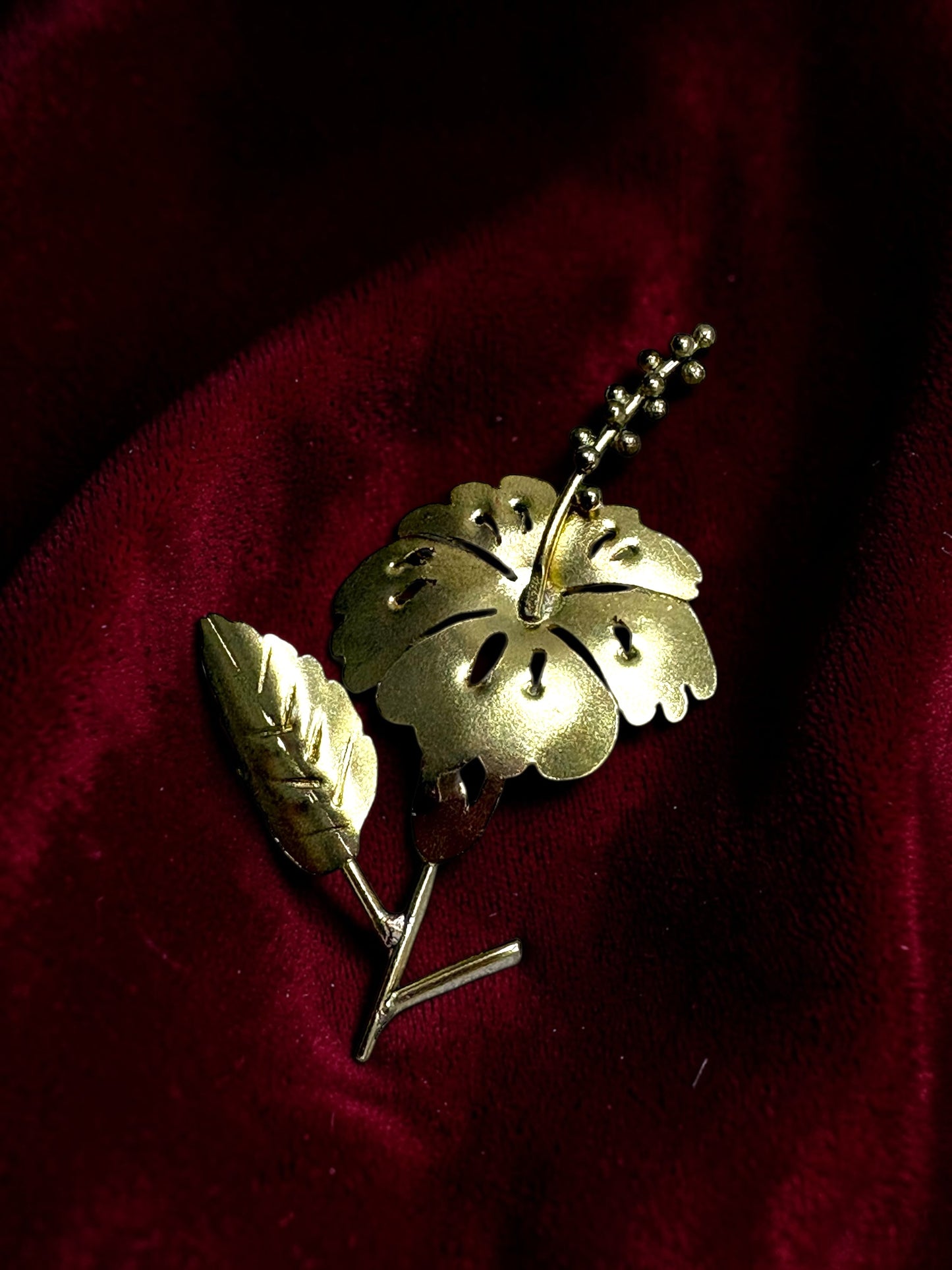 Hibiscus Flower Brass Brooch