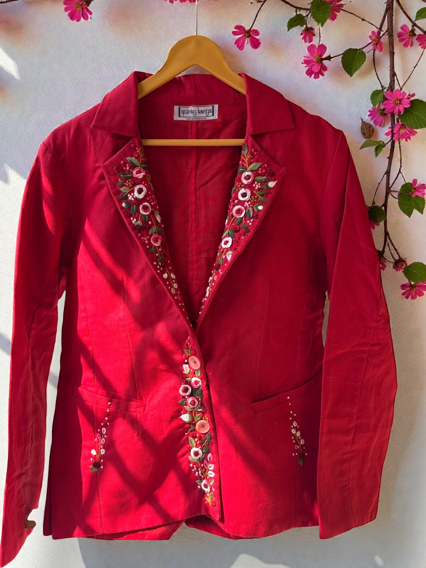 Thea Hand-Embroidered Cotton Jacket - Red