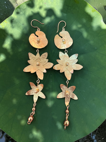 Lily Pond Brass Dangler Earrings