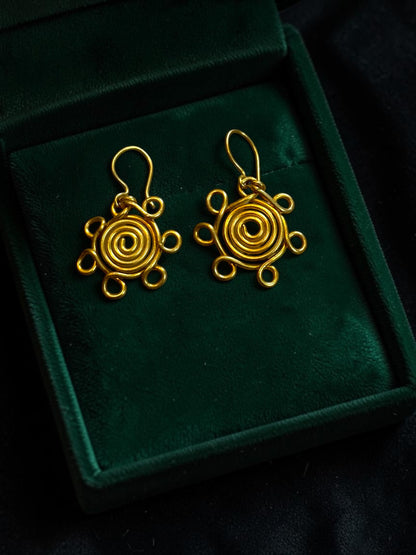 Spiral Flower Brass Dangler Earrings