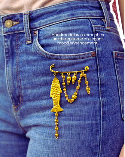 Fishy Beads Brass Brooch