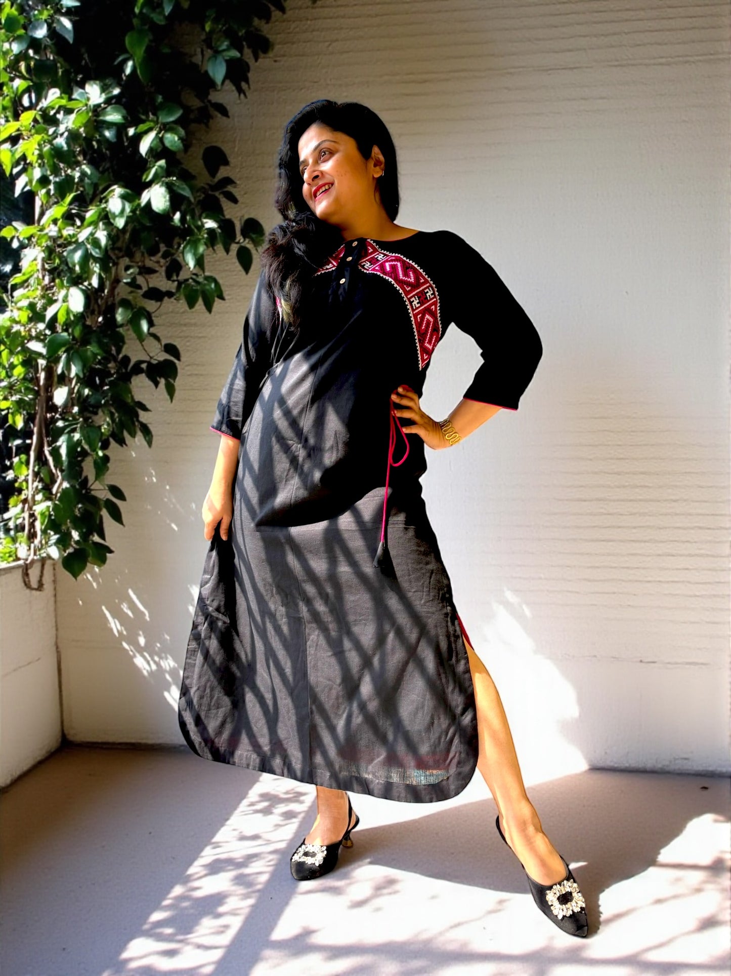 Matilda Embroidered Long Dress - Black