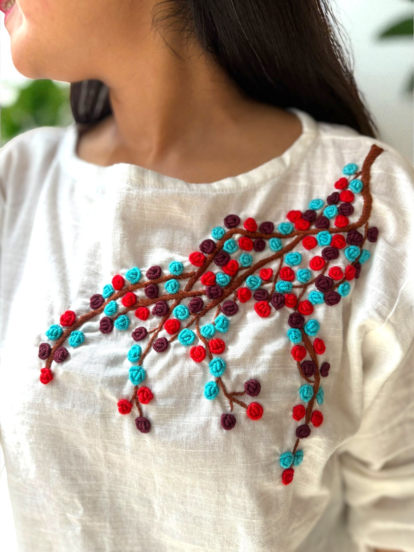 Candycrush Full Sleeved Embroidered Khadi Cotton Top - Cream