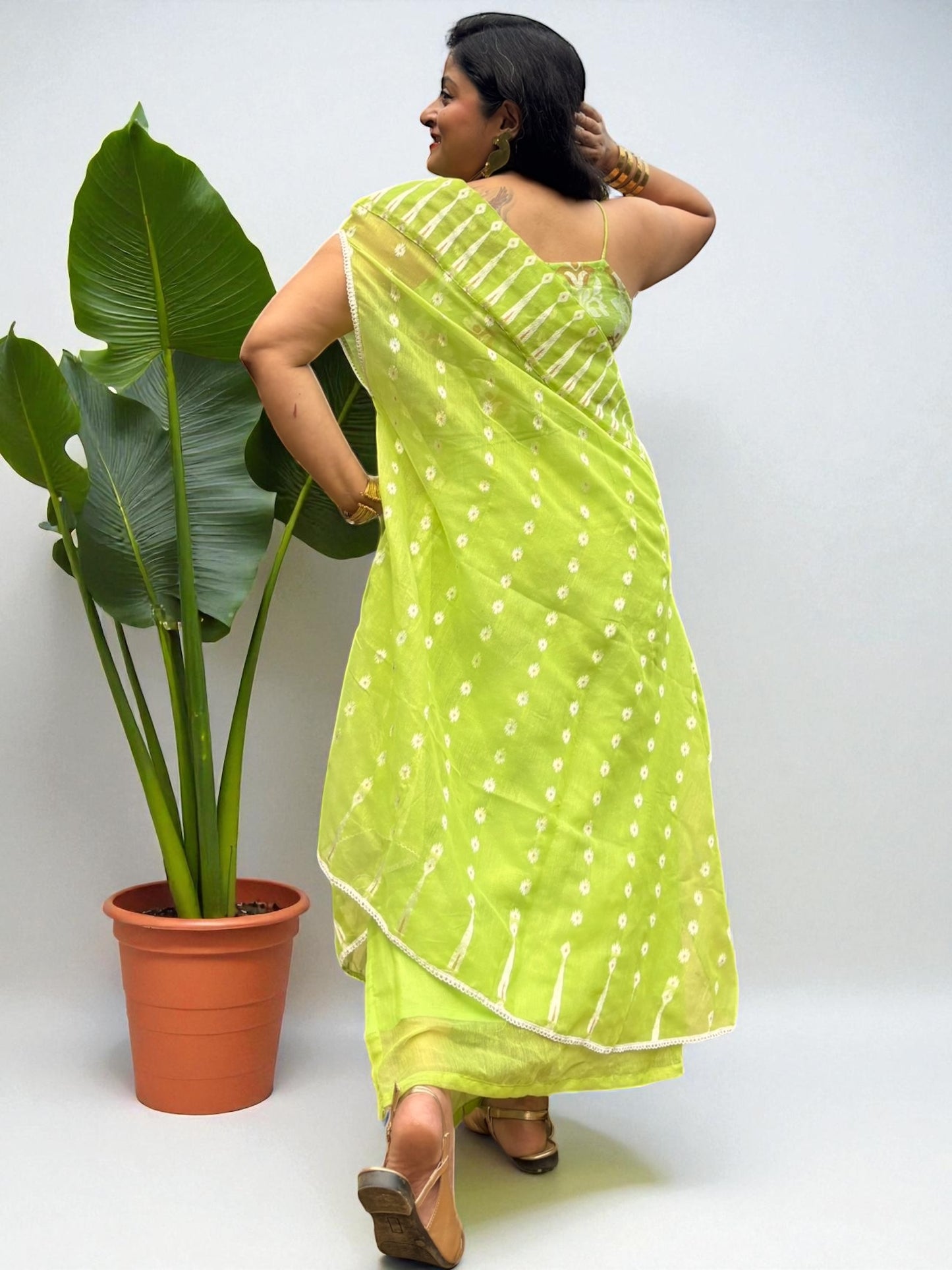 Alia Jamdani Saree Skirt, Kaftan & Top Coord Set