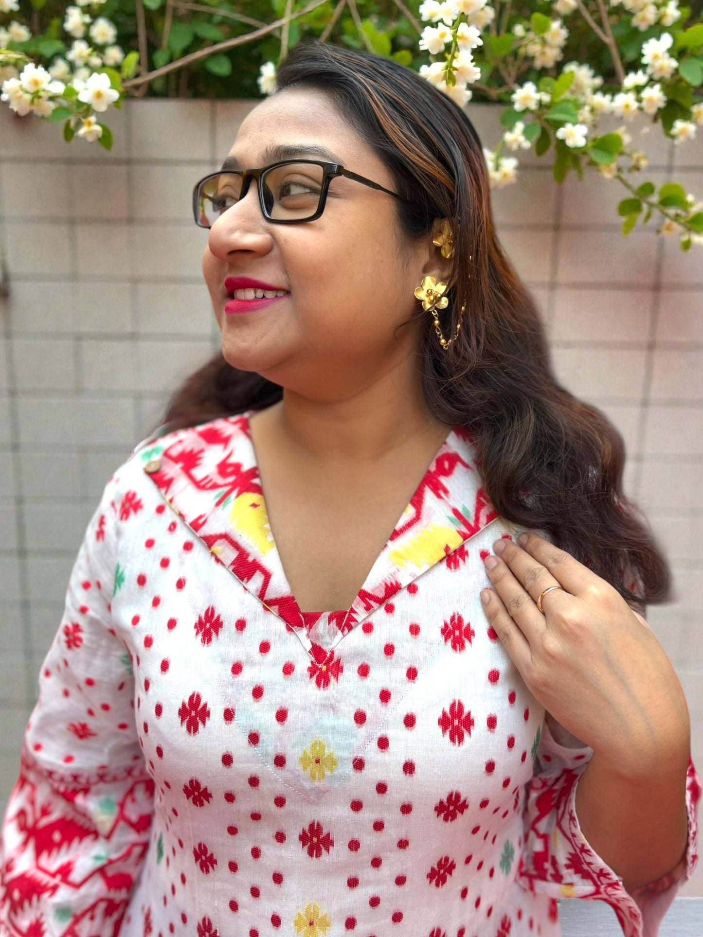 Jinia Jamdani Cotton Collared Dress