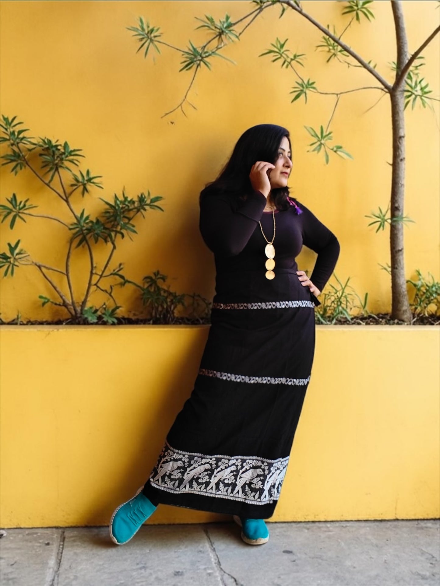 Naobi Parrot Cotton Wrap Skirt - Black
