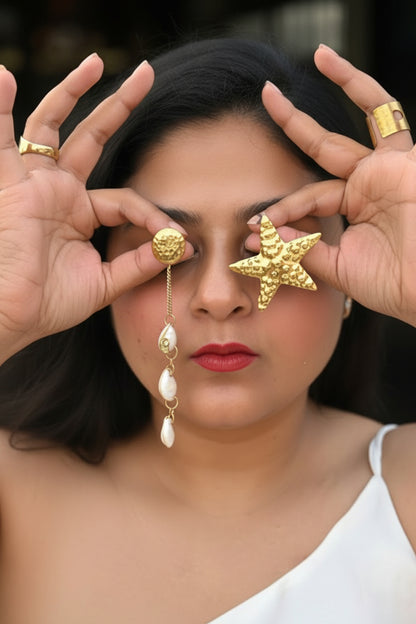 Starfish Corrie Asymmetric Brass Dangler Earrings