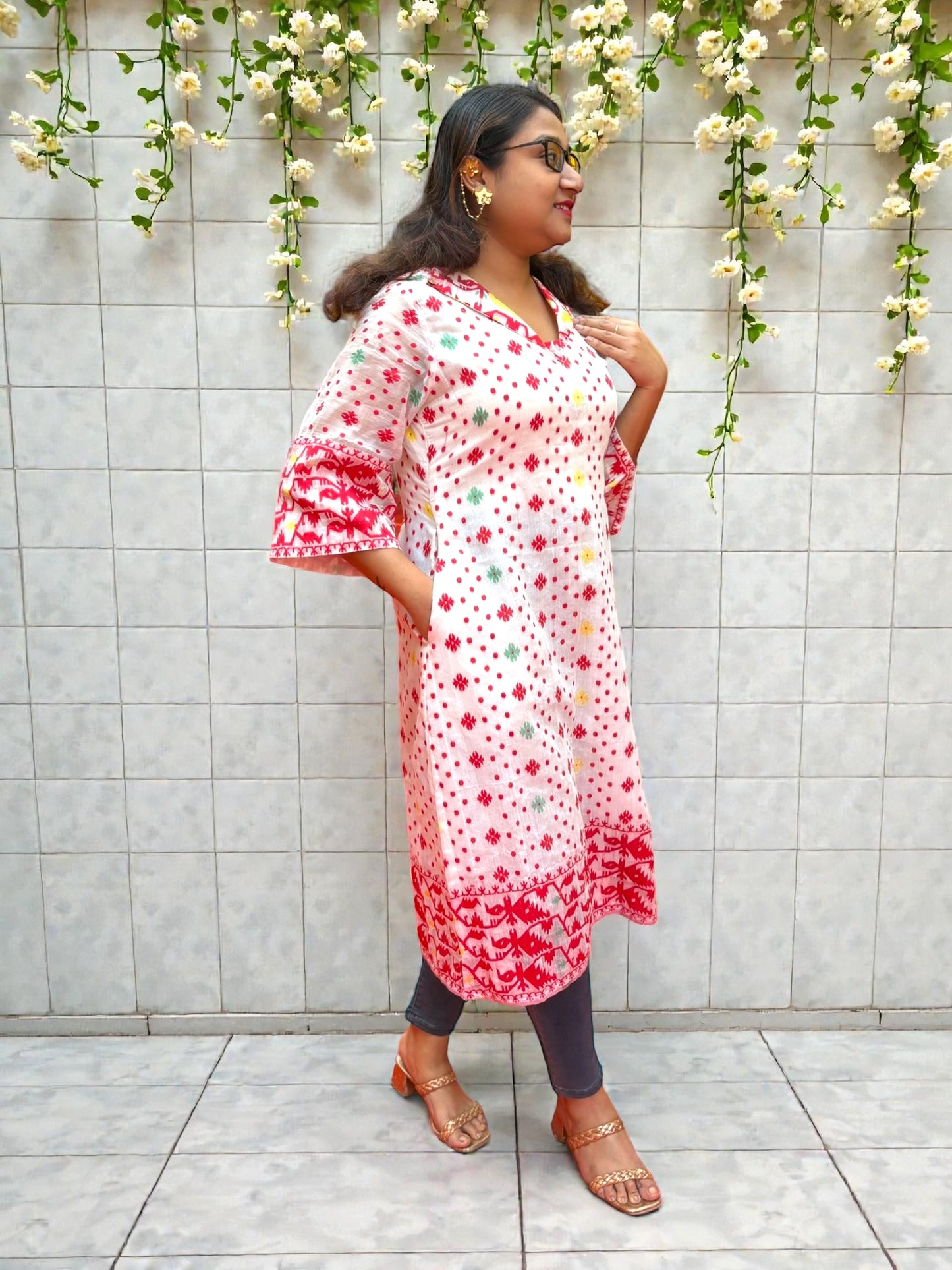 Jinia Jamdani Cotton Collared Dress