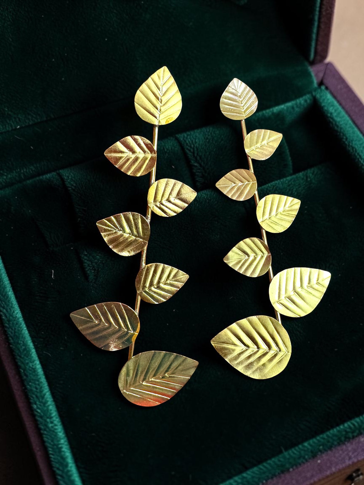 Leafy Affair Brass Dangler Earrings Jewelry Set (Earrings, Bracelet, Ring)