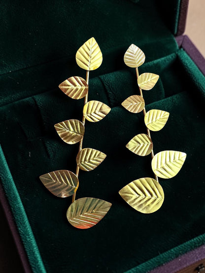 Leafy Affair Brass Dangler Earrings Jewelry Set (Earrings, Bracelet, Ring)