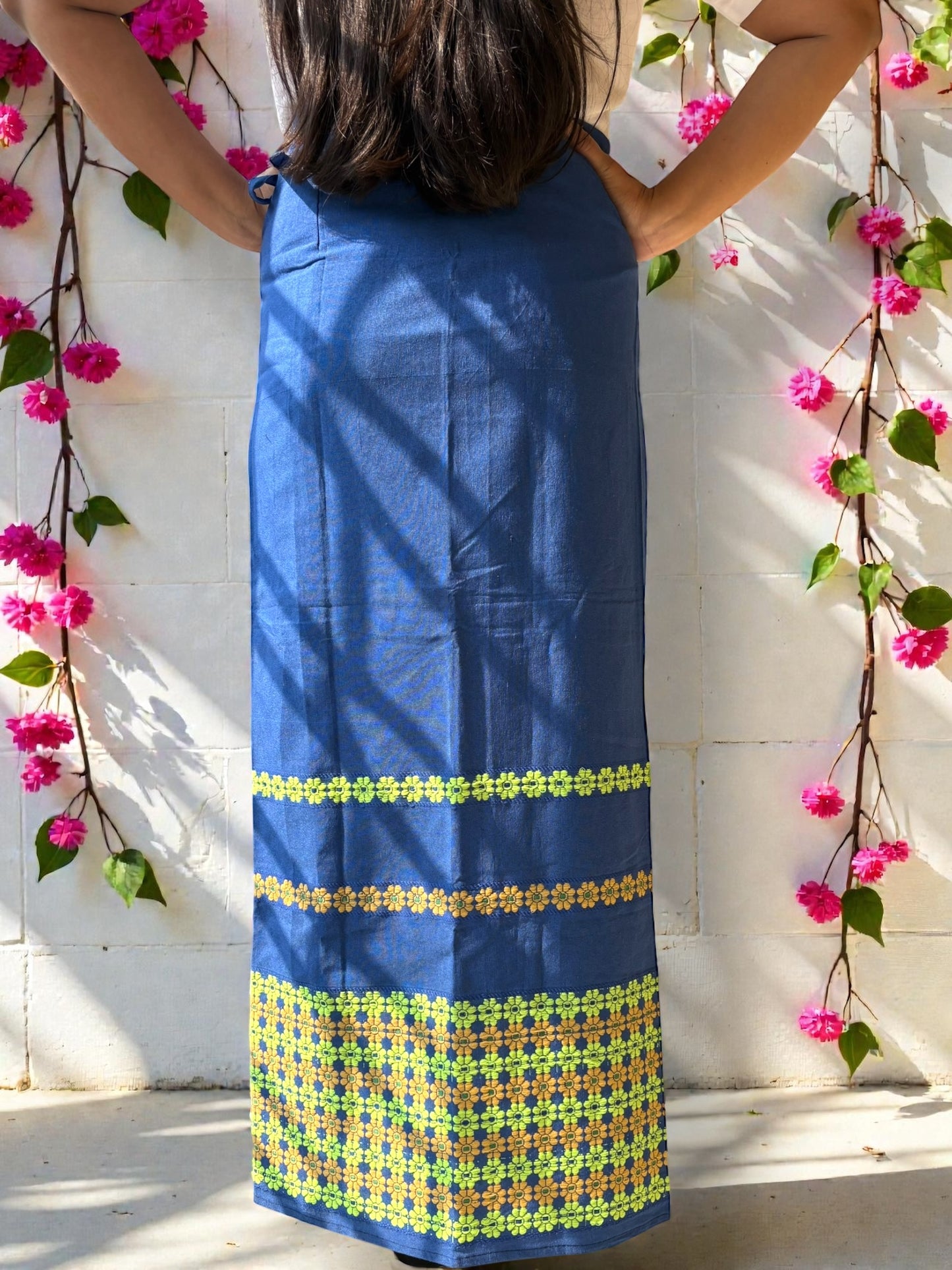 Naobi Assamese Cotton Wrap Skirt - Blue