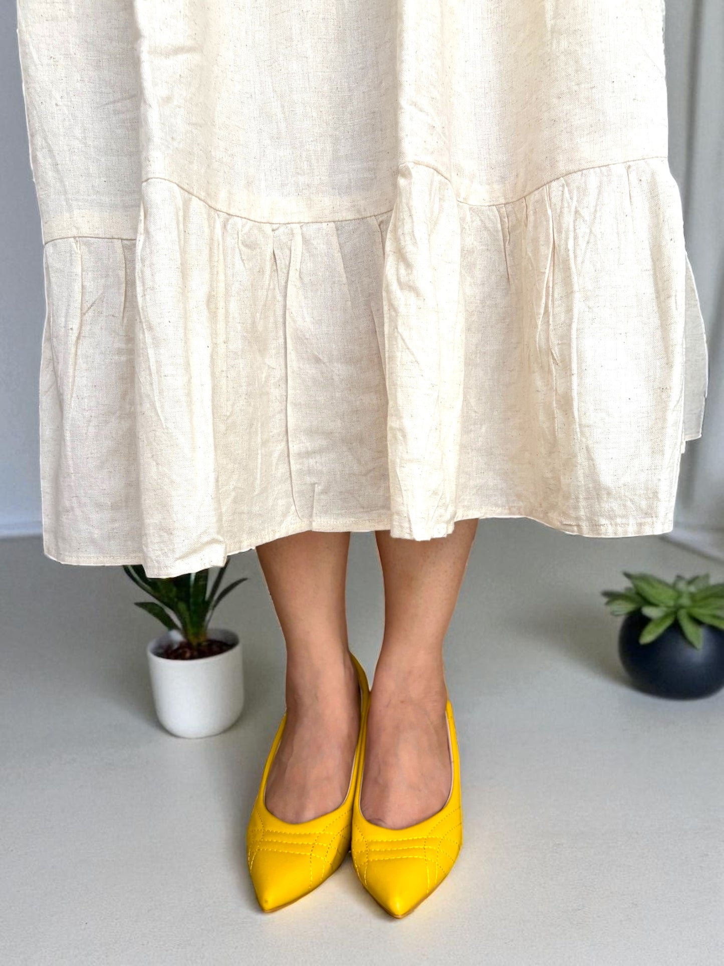 Disha Hand-Embroidered Cotton Midi Dress - Off White
