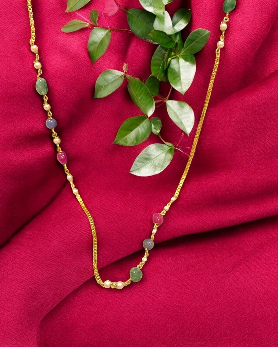 Green Blue Red Stone Long Chain