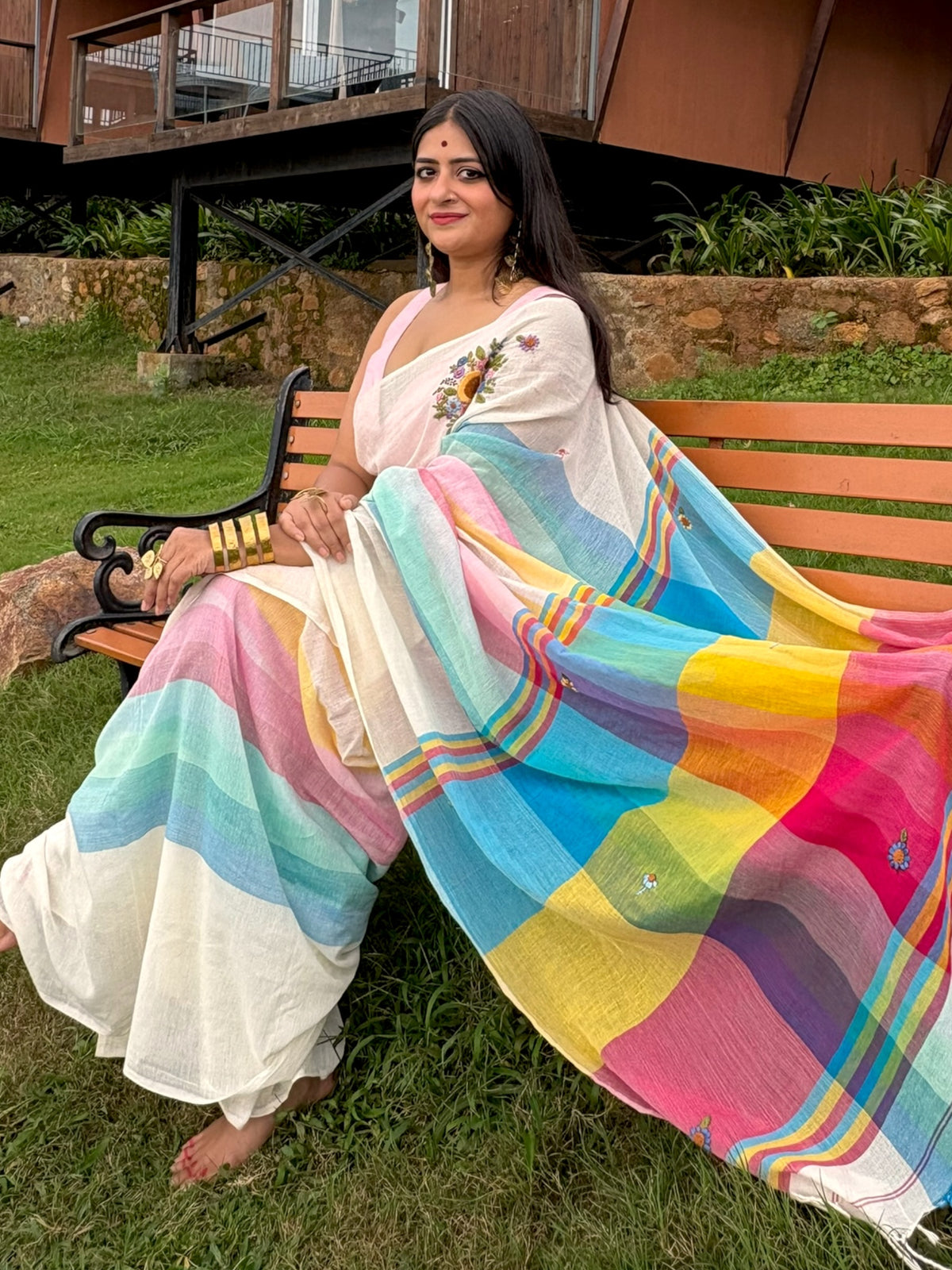Rangini Hand-Embroidered Cotton Saree