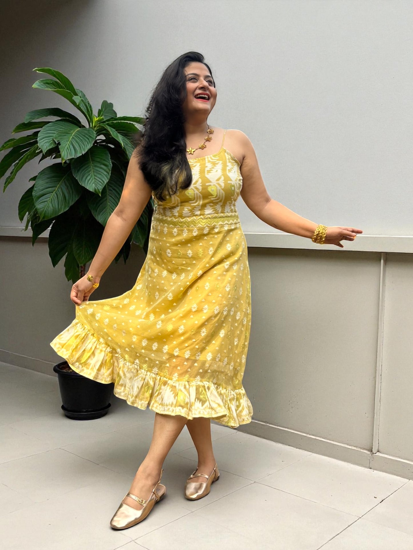 Mayabi Strappy Jamdani Cotton Dress