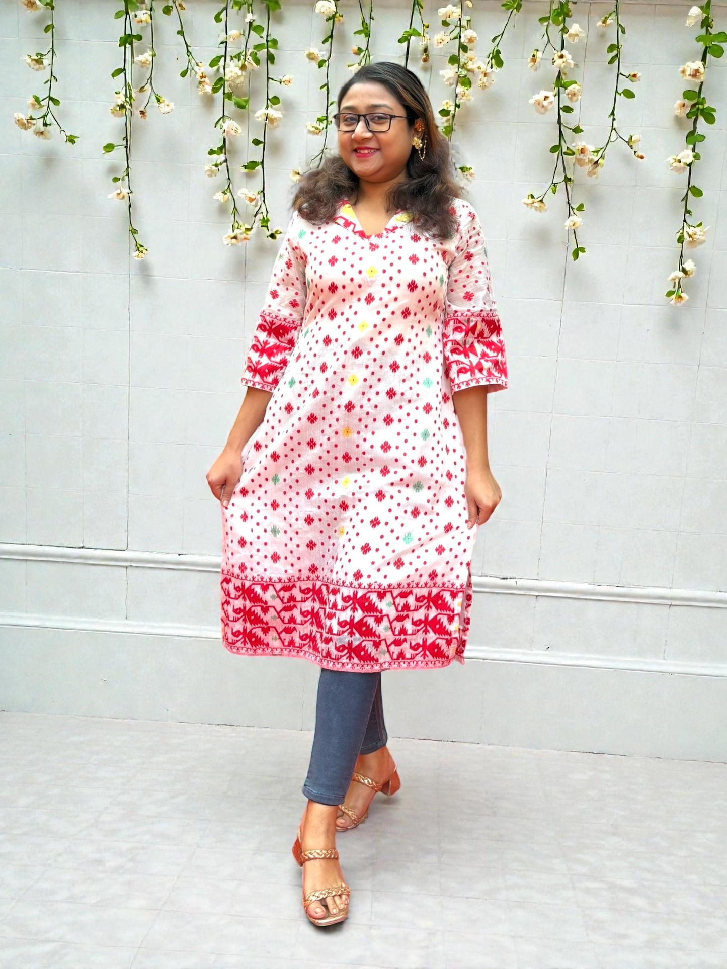 Jinia Jamdani Cotton Collared Dress