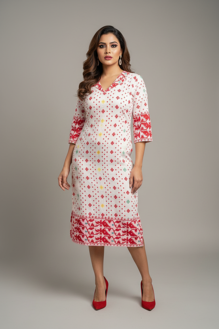 Jinia Jamdani Cotton Collared Dress