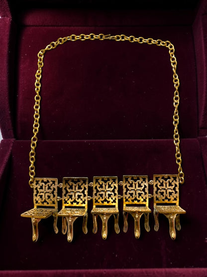 Maharani's Court Premium Sculptural Brass Necklace Jewelry Set (Necklace, Earrings)