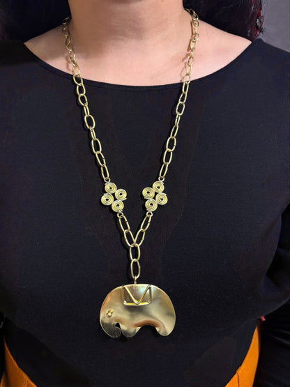 Baby Elephant Brass Pendant Chain Necklace Jewelry Set