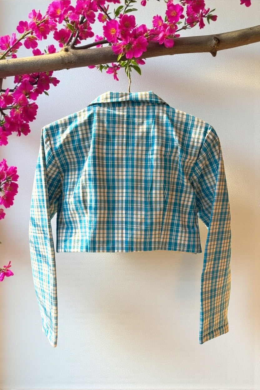 Bella Gamchha Cotton Cropped Jacket - Blue