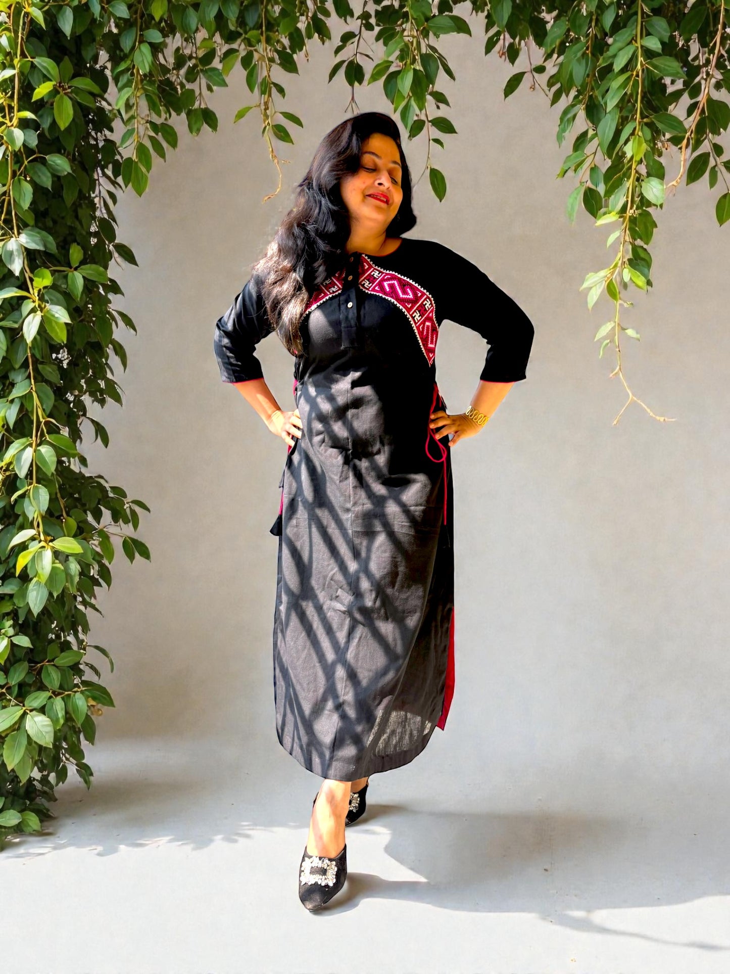 Matilda Embroidered Long Dress - Black