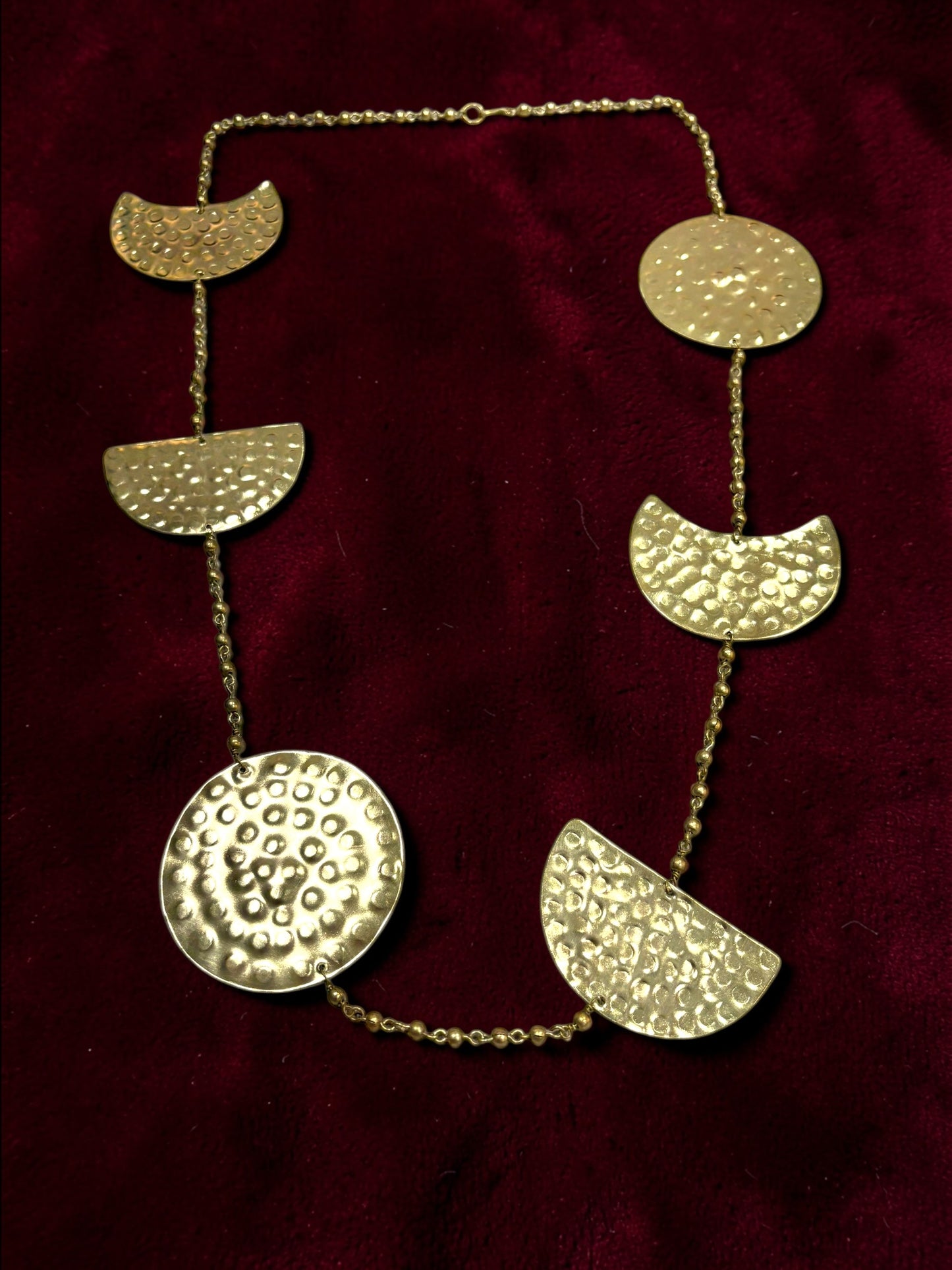 Phases of the Moon Brass Statement Necklace