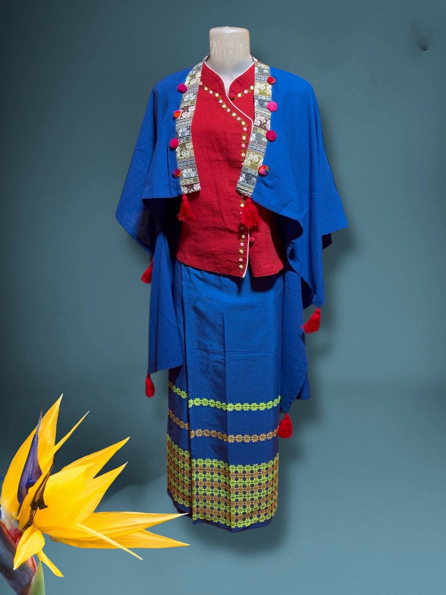 Naobi Assamese Cotton Wrap Skirt - Blue