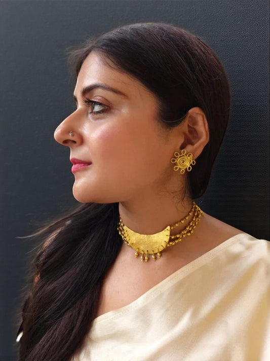 Prathama Chandni Moon Brass Choker Necklace Set (Necklace+ Earrings)