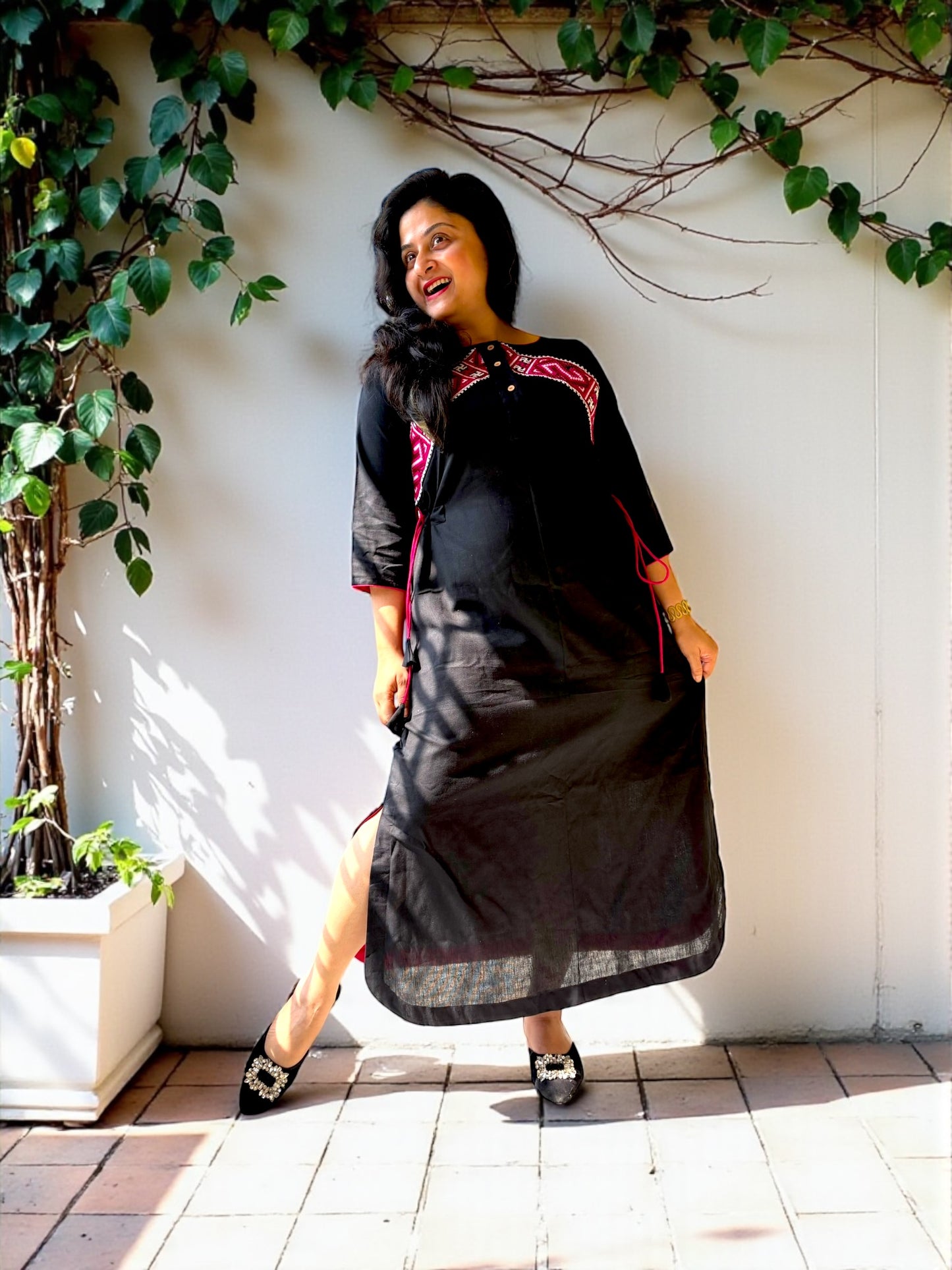 Matilda Embroidered Long Dress - Black