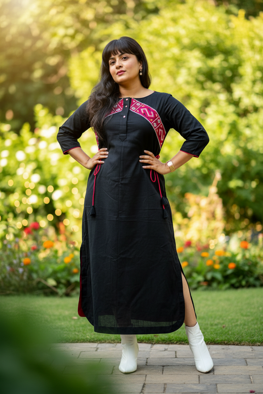 Matilda Embroidered Long Dress - Black
