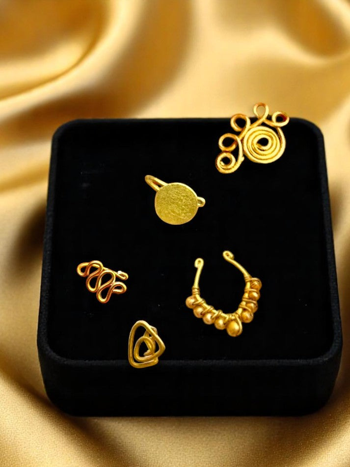 Womaniya No-Piercing Nose Pin Set (Set of 5)