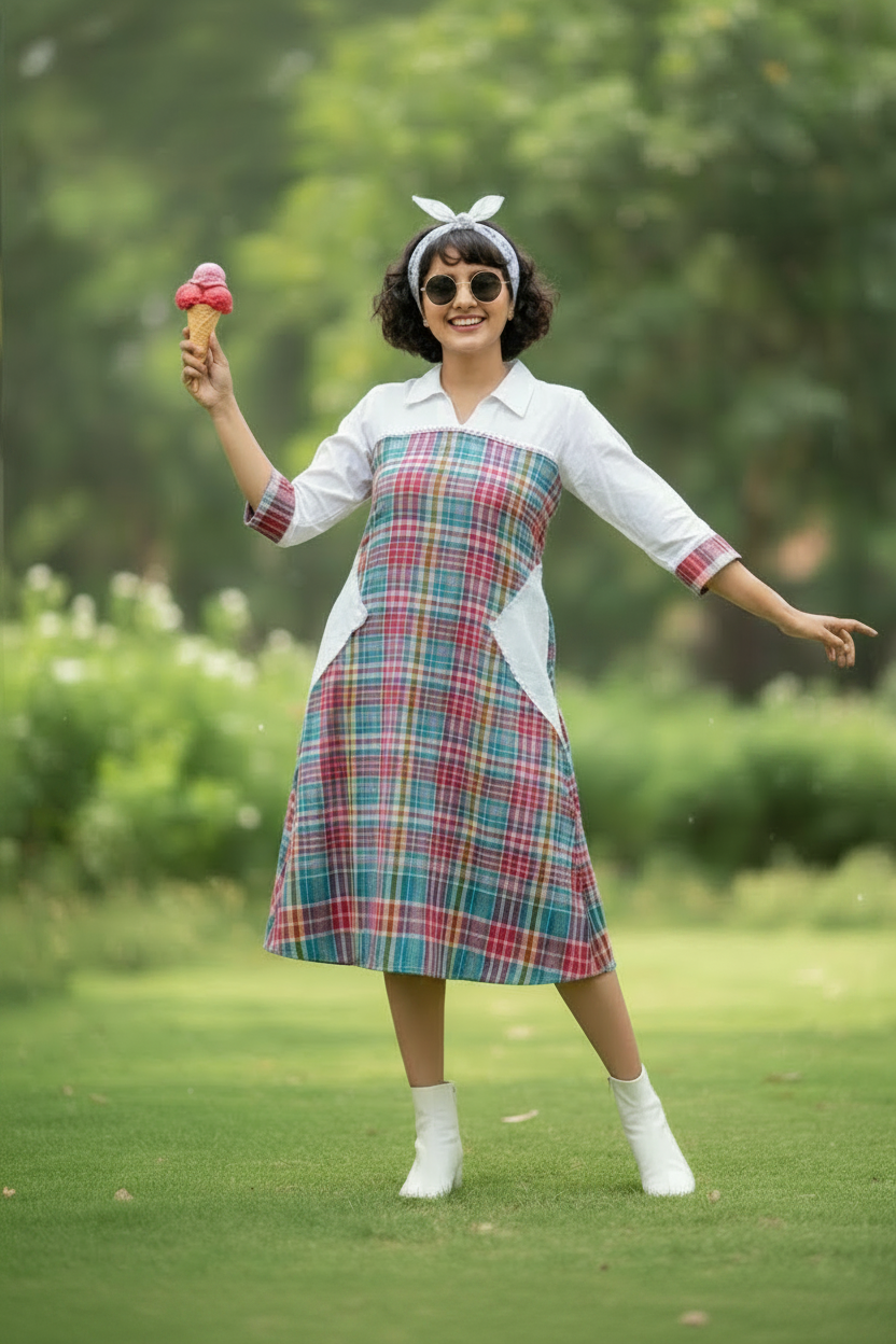 Arani Gamchha Cotton A-line Dress