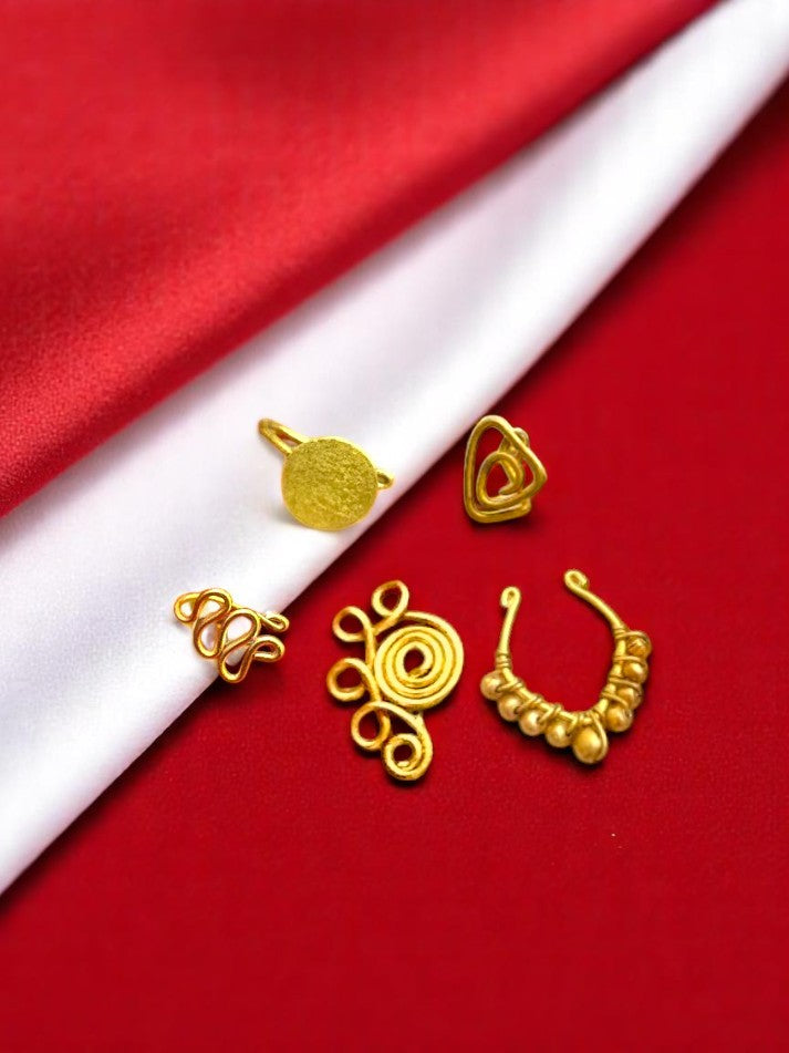 Womaniya No-Piercing Nose Pin Set (Set of 5)