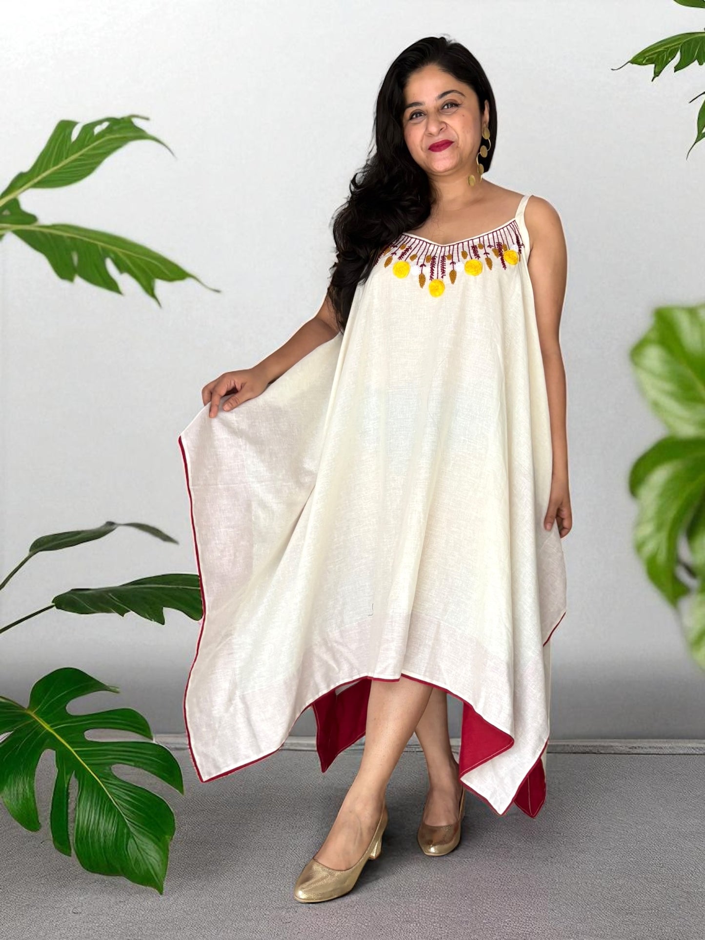Tanaka Embroidered Strappy Asymmetric Cotton Dress - Off-White