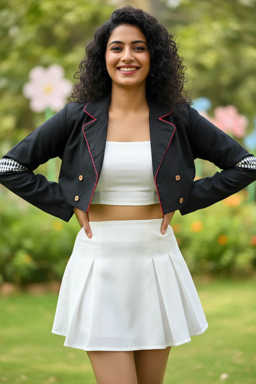 Donna Kanthastitch Cotton Cropped Jacket - Black