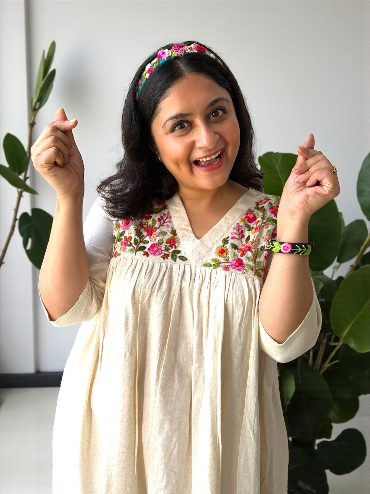 Disha Hand-Embroidered Cotton Midi Dress - Off White