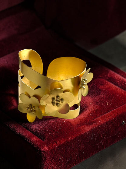 Triple Flower Cuff Brass Bracelet