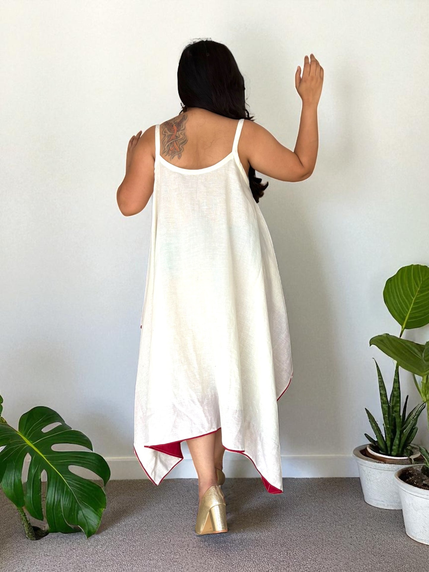 Tanaka Embroidered Strappy Asymmetric Cotton Dress - Off-White