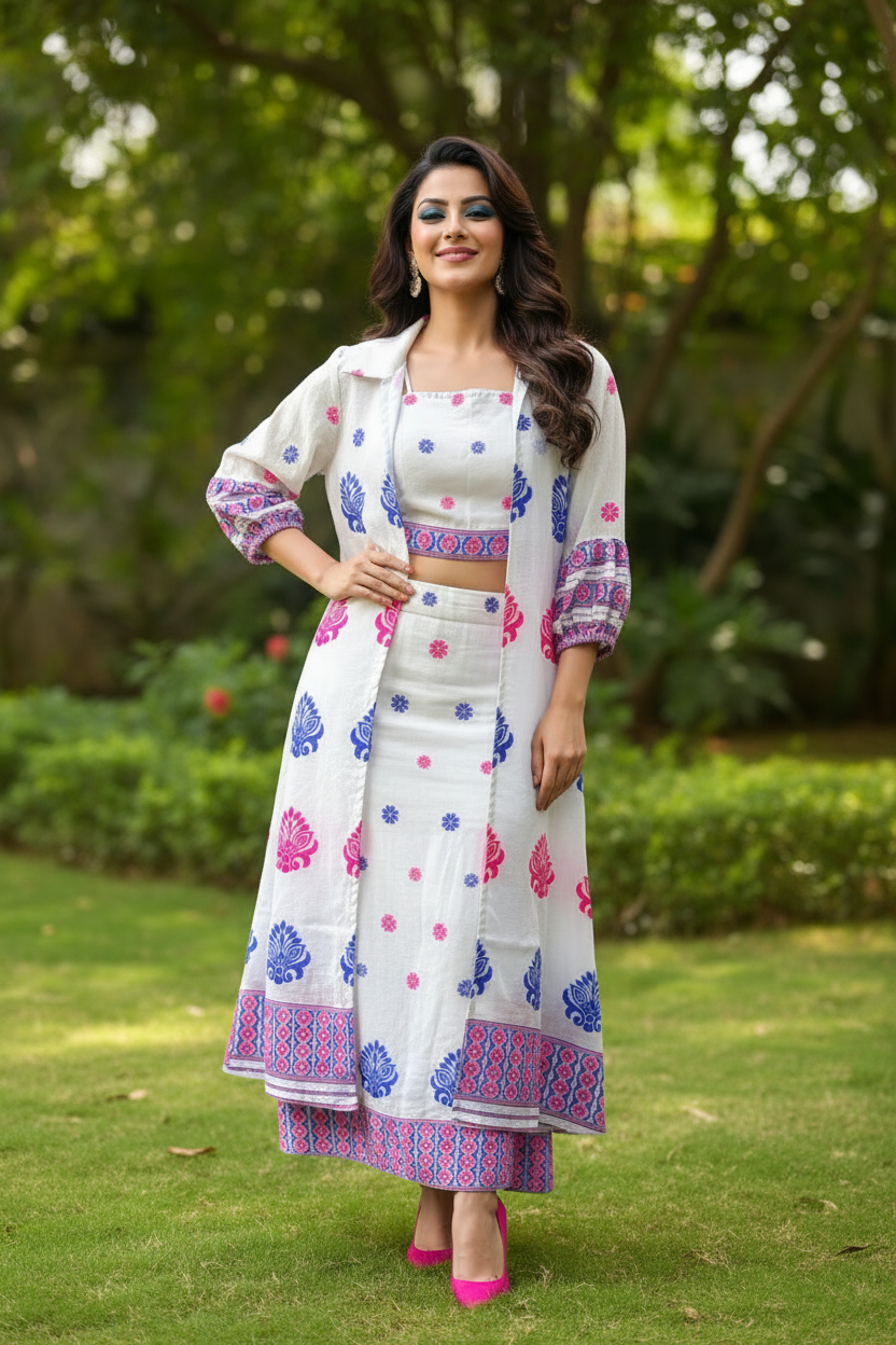 Viha Assamese Cotton Dress Coord Set