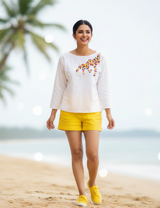 Candycrush Full Sleeved Embroidered Cotton Top - Yellow Peach