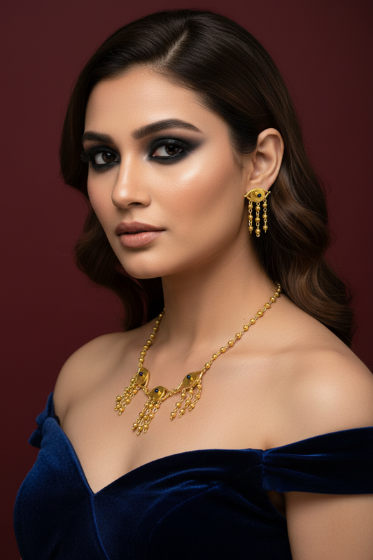 Evil Eye Brass Choker Necklace Jewelry Set ( Necklace + Earrings)