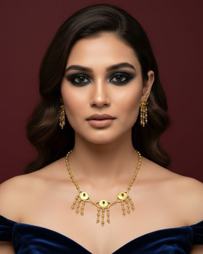 Evil Eye Brass Choker Necklace Jewelry Set ( Necklace + Earrings)
